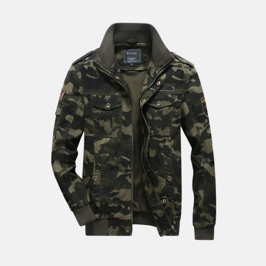 Herr Bomberjacka – Standard Passform – Camouflage – Ribbade Muddar – Knappfickor