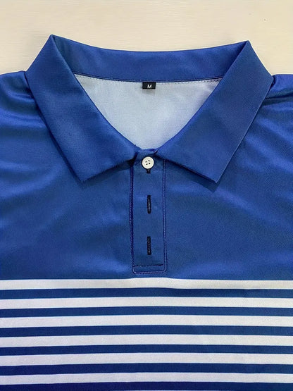 Herr Pikétröja - Randig Design - Slim Fit - Kortärmad Andas Komfort