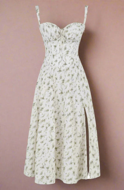 Klänning för dam - Vintage Stil - Midi Längd - Blommigt Mönster - Figurnära Liv & A-linje