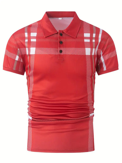 Herr Polo T-shirt - Rutigt Mönster - Slim Fit - Andningsbar Kortärmad