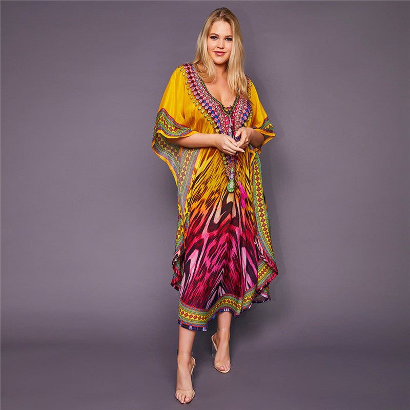 Damklänning strand – Kaftanmodell – Avslappnad passform – Andningsbart tyg – V-ringning