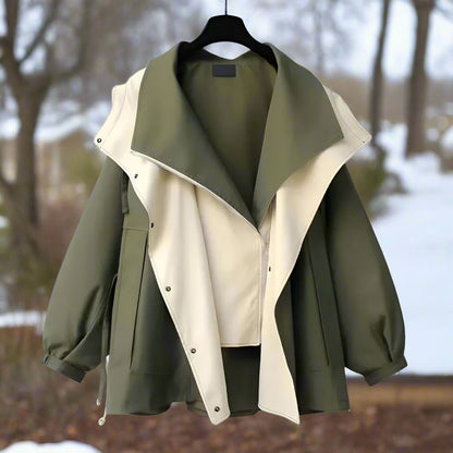 Damjacka – Stor passform – Dold knappstängning – Justerbara ärmar – Stora fickor