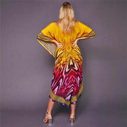 Damklänning strand – Kaftanmodell – Avslappnad passform – Andningsbart tyg – V-ringning