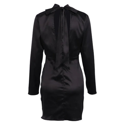 Elegant klänning med rosett och rygglös knut för kvinnor - Långa ärmar - Satinfinish