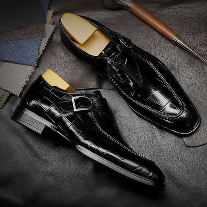 Herrskor Monk Strap – Präglat Läder – Fyrkantig Tå – Elegant Formell Passform