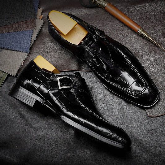 Herrskor Monk Strap – Präglat Läder – Fyrkantig Tå – Elegant Formell Passform