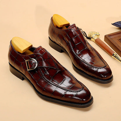 Herrskor Monk Strap – Präglat Läder – Fyrkantig Tå – Elegant Formell Passform