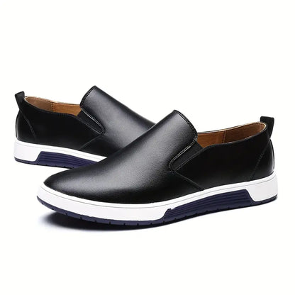 Herr Slip-on Skor - Läderimitation - Elastiska Paneler - Gummisula - Bekväm Casual