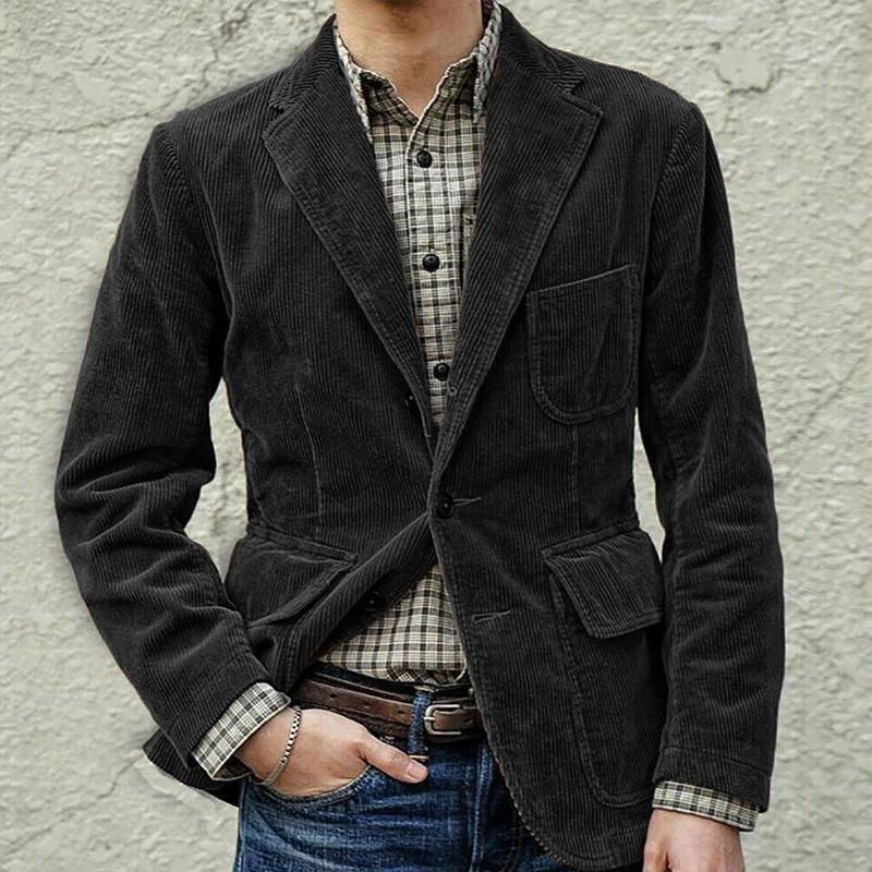 Herrblazer – Skräddarsydd Passform – Mjuk Ribbstruktur – Klassisk Kavajlook