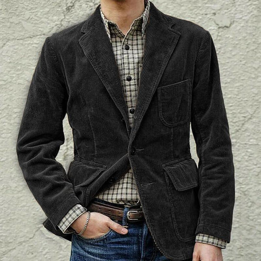 Herrblazer – Skräddarsydd Passform – Mjuk Ribbstruktur – Klassisk Kavajlook