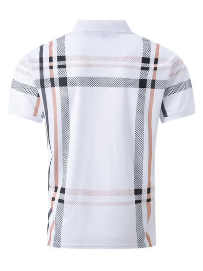Herr Polo T-shirt - Rutigt Mönster - Slim Fit - Andningsbar Kortärmad