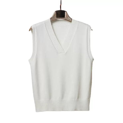 Damväst – Ullmix Stickad – V-ringning – Ribbad Kant – Avslappnad Passform