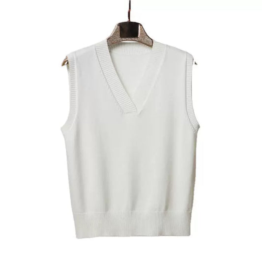 Damväst – Ullmix Stickad – V-ringning – Ribbad Kant – Avslappnad Passform