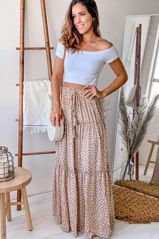 Klassisk Boho Maxikjol för Dam - Resår i midjan - Medelhög veckad design