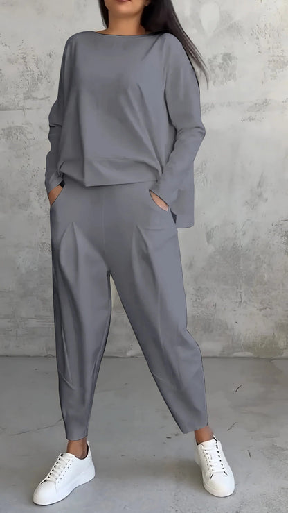 Dam Lounge Set – Oversized Topp – Raka Byxor – Mjuk Stickad Kvalitet
