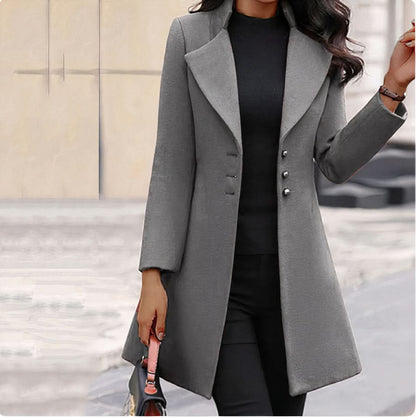 Kvinnors Lång Kappa – Skräddarsydd Passform – Dubbelknäppt – Notch-Slag – Elegant Stil