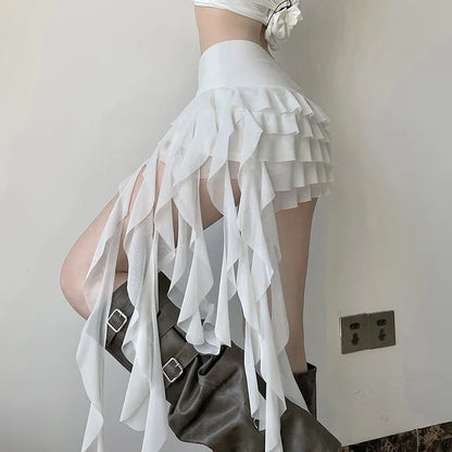 Asymmetrisk kjol med volanger för kvinnor - Elegant, böljande design