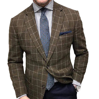 Herrkavaj – Slim Fit – Rutigt Mönster – Enkelknäppt – Klassisk Formell Stil