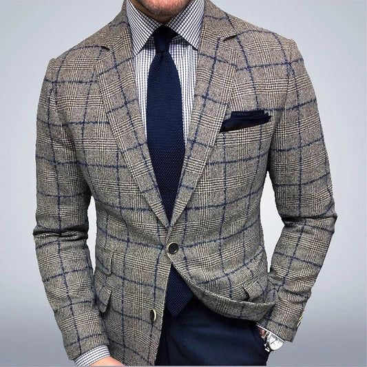 Herrkavaj – Slim Fit – Rutigt Mönster – Enkelknäppt – Klassisk Formell Stil
