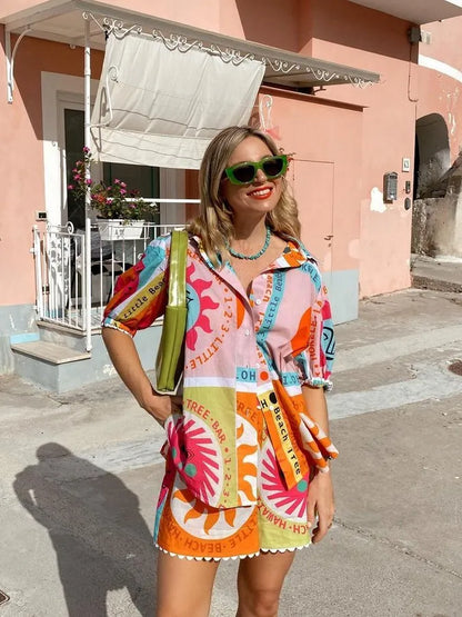 Damset med skjorta och shorts – Avslappnad passform – Lätt bomull – Kortärmad skjorta