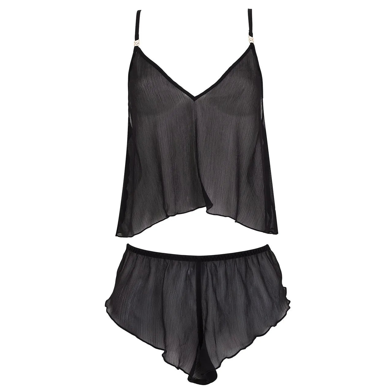 Kvinnors transparenta underklädesset – V-ringad camitopp & matchande shorts – Justerbara axelband