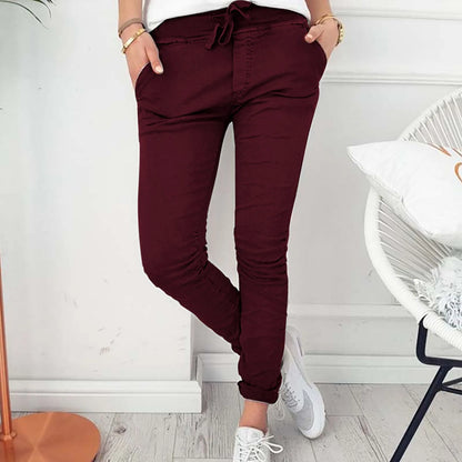 Dam Byxor - Slim Fit Joggers - Andningsbart Tyg - Elastisk Midja med Dragsko - Sidofickor