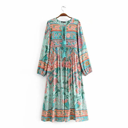 Chloe - Damklänning - Bohemiskt tryck - Långärmad - Midi-längd