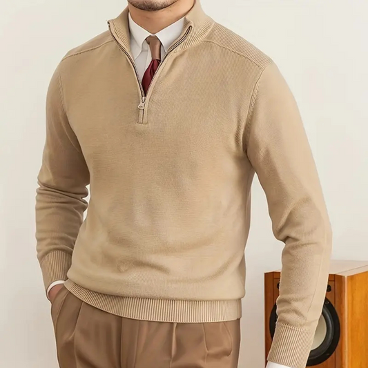 Herrtröja med halv dragkedja – 100% bomull – Regular fit – Ribbad kant – Smart casual