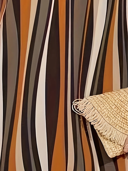 Damklänning - A-linje Skärning - V-hals - Kortärmad - Knälång - Randig Design