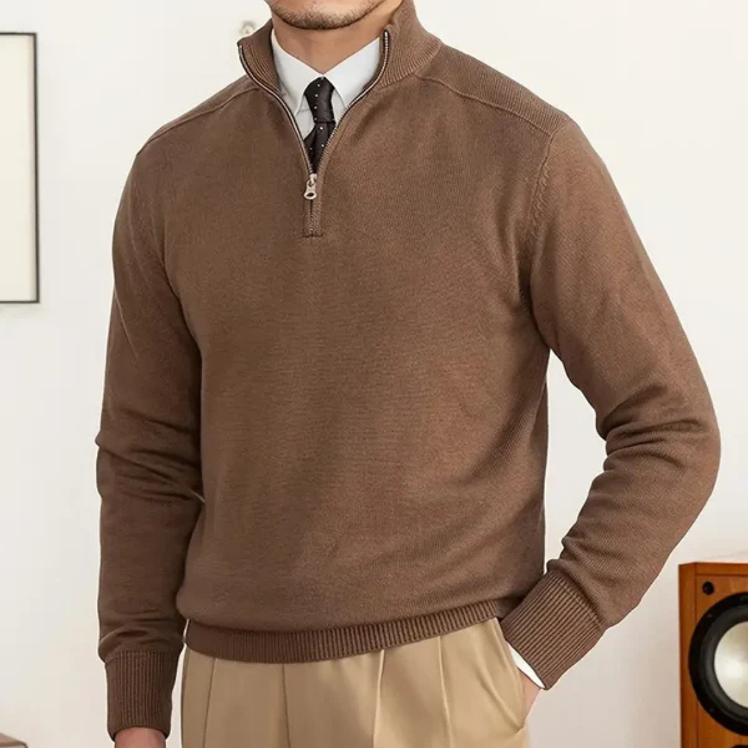 Herrtröja med halv dragkedja – 100% bomull – Regular fit – Ribbad kant – Smart casual