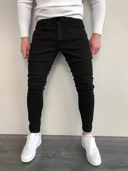 Herrjeans – Slim Fit – Stretchdenim – Hellång – Dragkedjegylf