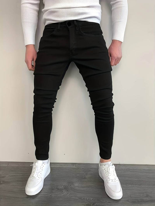 Herrjeans – Slim Fit – Stretchdenim – Hellång – Dragkedjegylf