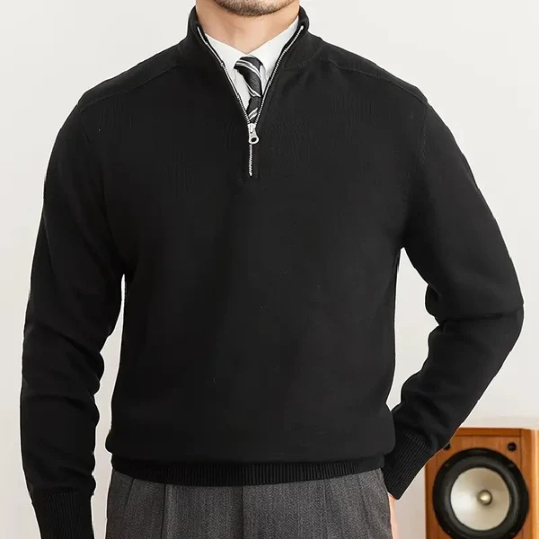 Herrtröja med halv dragkedja – 100% bomull – Regular fit – Ribbad kant – Smart casual