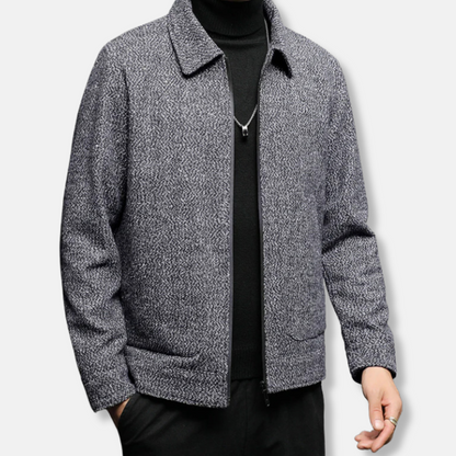 Herr Jacka – Regular Fit – Texturerat Vävtyg – Hel Dragkedja – Muddar vid Kant