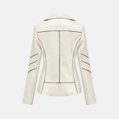 Damjacka Motorcykelstil – Slim Fit – Asymmetrisk Dragkedja – Quiltade ärmar – Kort Modell