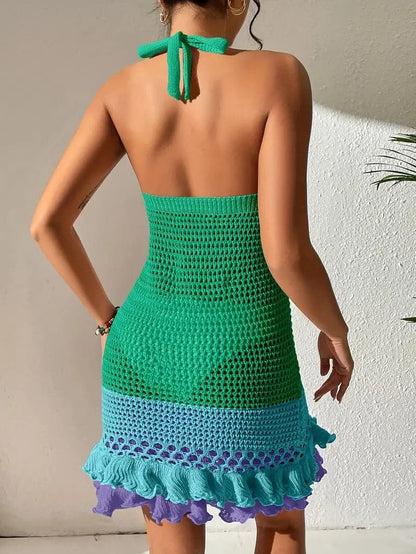Damklänning - Virkad Boho-Stil - Halterneck - Volanger - Somrig och Luftig