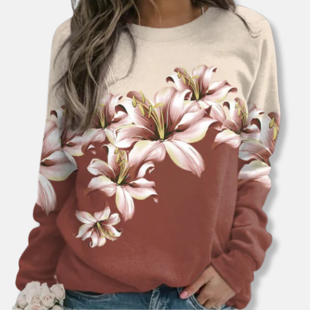 Damtröja – Avslappnad Passform – Blommigt Tryck – Lång Ärmar – Mjuk Bomull