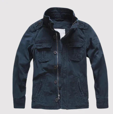 Herrjeansjacka – Regular Fit – Flera Fickor – Knäppning – Hög Krage