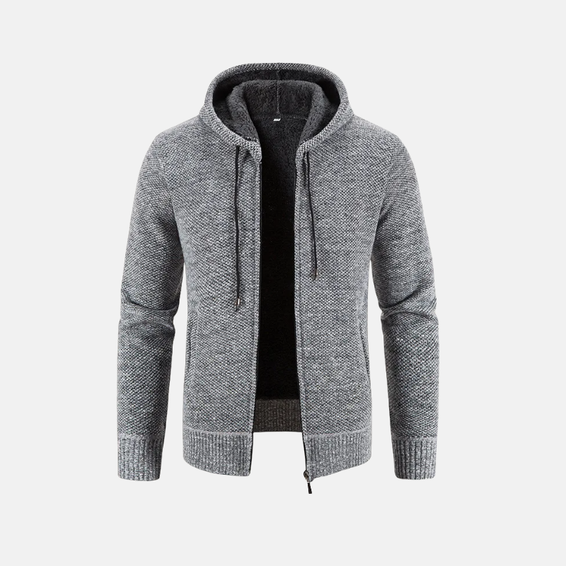 Herrtröja med Huva – Regular Fit – Fleecefodrad – Dragkedja – Ribbad Kant