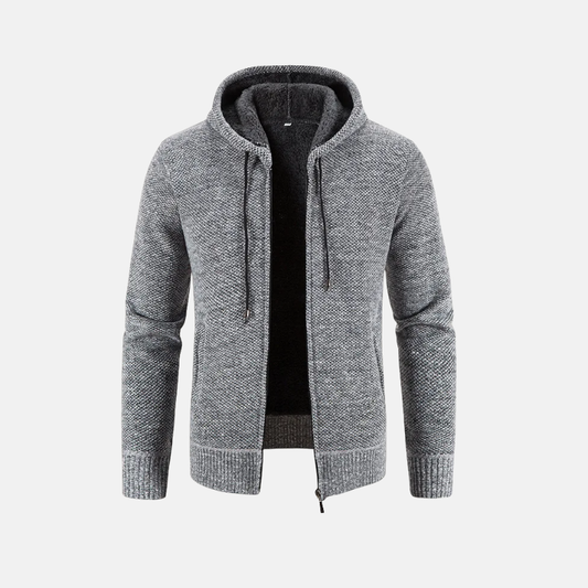 Herrtröja med Huva – Regular Fit – Fleecefodrad – Dragkedja – Ribbad Kant