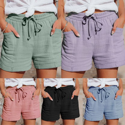 Dam Shorts - Luftig Bomull - Elastisk Midja med Dragsko - Bekväma med Fickor