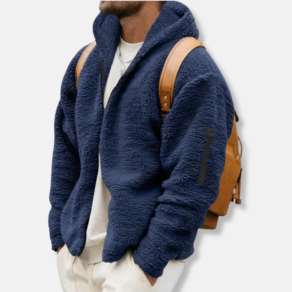 Herrhoodie – Avslappnad Passform – Texturfleece – Helt Dragkedja – Sidofickor – Huva