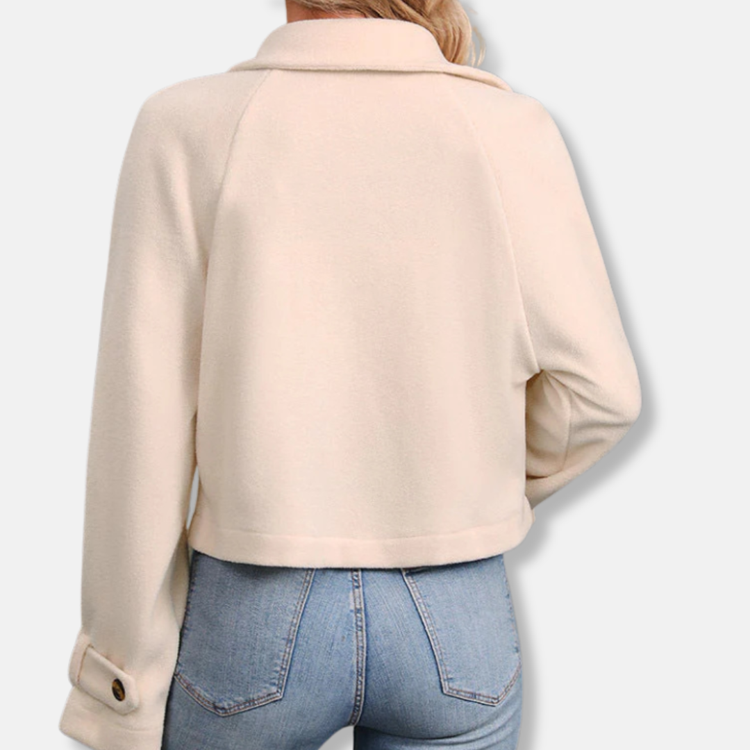 Damjacka – Croppad Oversized Passform – Mjuk Fleece – Dubbla Knäppningar