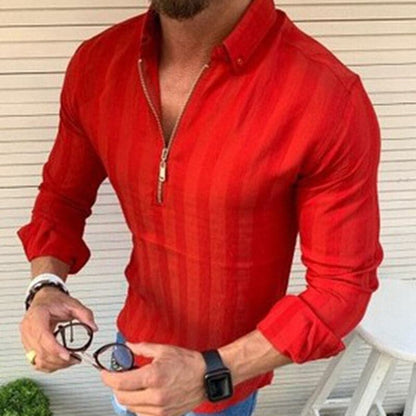 Herrskjorta - Slim Fit - Långärmad med Dragkedja - Stilren och Bekväm