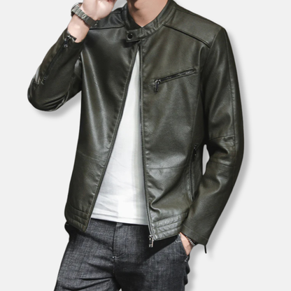 Herr Bikerjacka – Smal Passform – Struktur Silhuett – Ståkrage – Dragkedjefickor