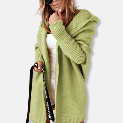 Dam Jacka – Oversize Passform – Stickad – Huva – Öppen Front – Ribbad Mudd