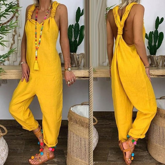 Dam Jumpsuit – Avslappnad Passform – Andningsbar Mix – Öppen Rygg – Knytband