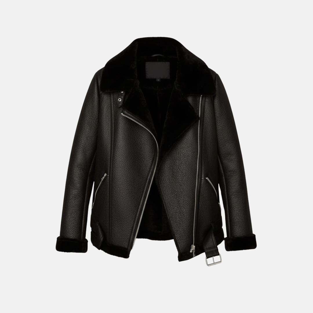 Damjacka Motorcykelmodell – Lös Passform – Fuskpälsfodrad – Asymmetrisk Dragkedja – Midjebälte