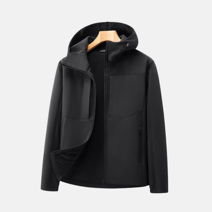 Herrjacka Softshell – Normal Passform – Fleecefodrad – Justerbar Huva – Dragkedjefickor