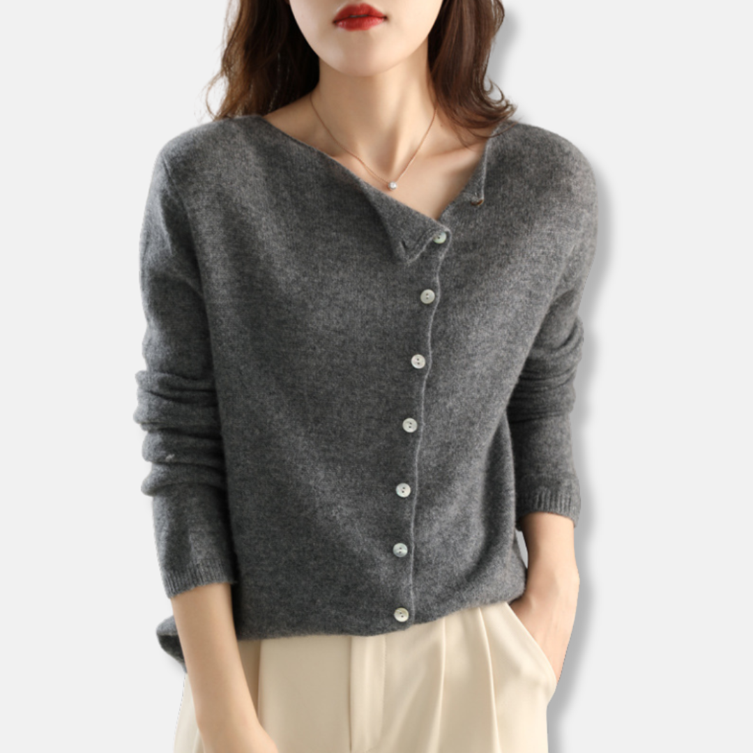 Damkofta – Ullmix – Avslappnad Passform – Asymmetrisk Knäppning – Långa Ärmar